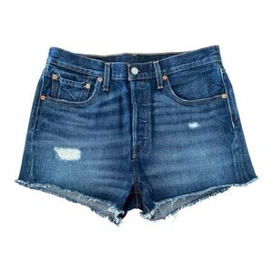 NEW Levi's 501 High-Rise Distressed Jean Shorts - Dark Blue Wash Size 30